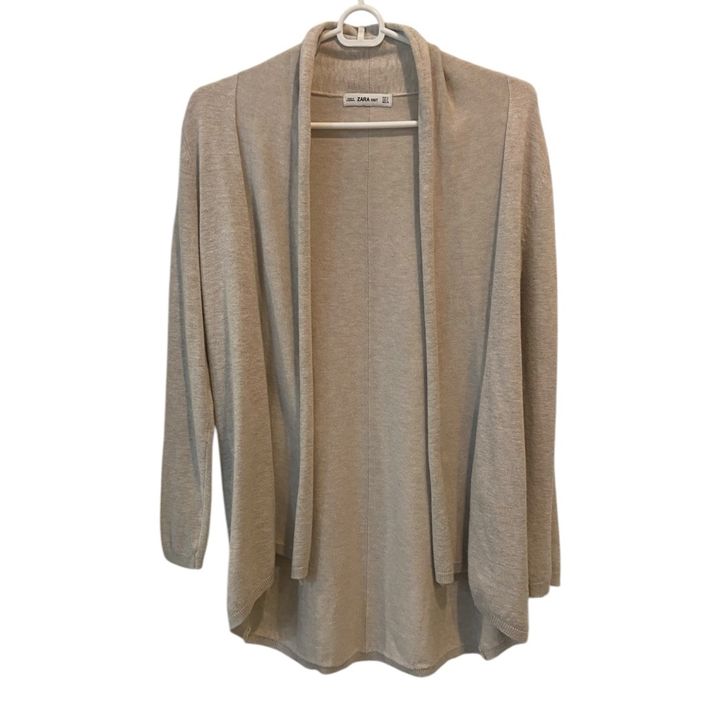 Zara Open Front Cardigan Sweater Womens S Cream Tan Neutral Layering Cozy Fall